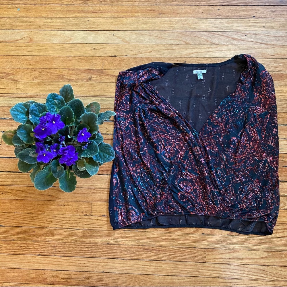 Urban Outfitters Ecote Drape Front Top, Red Black Abstract Pattern, Cropped
